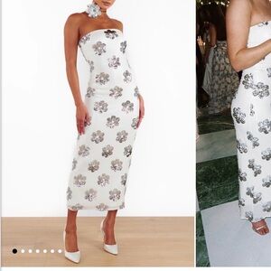 Show Me Your MuMu White Strapless Floral Sequin Midi Dress- Taylor Tube Dress